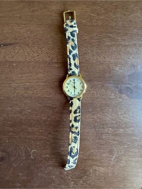 Timex Women's Leopard Print Strap Watch with Gold Case - Tan & Black